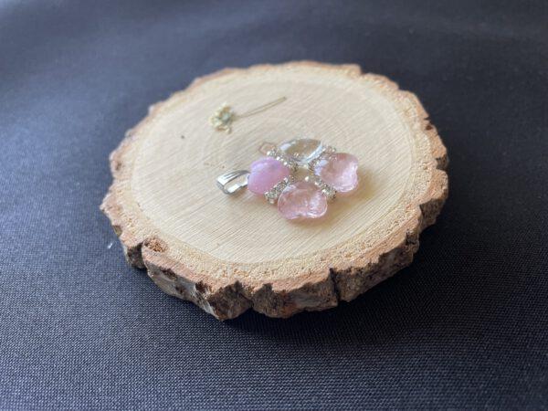 Roestvrijstaal Hanger Resin Klavertjevier Licht Roze Rozenkwarts