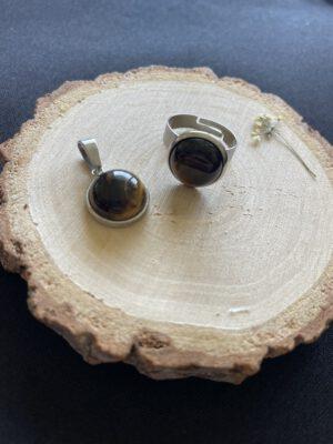 Roestvrijstalen sieraden set met Tijgeroog - verstelbare ring en een hanger