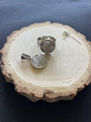 Roestvrijstalen sieraden set met Rozenkwarts - verstelbare ring en een hanger