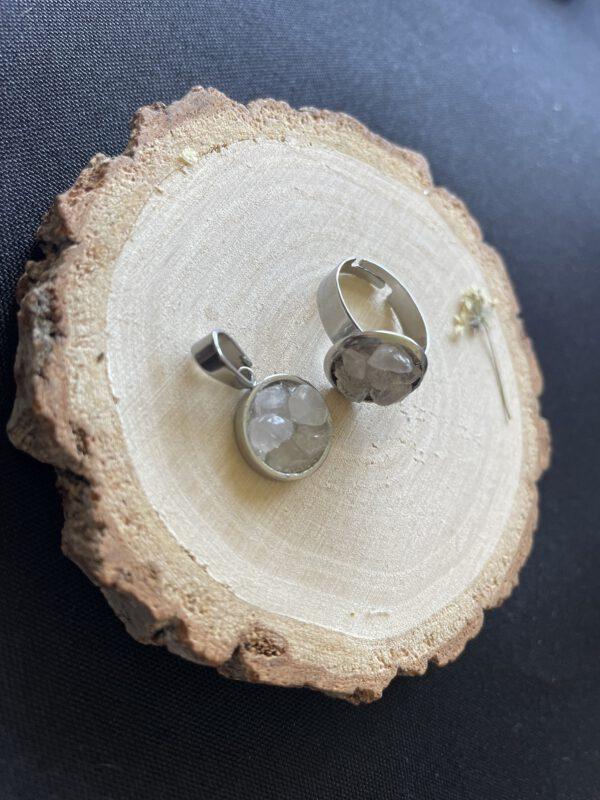 Roestvrijstalen sieraden set met Rozenkwarts - verstelbare ring en een hanger