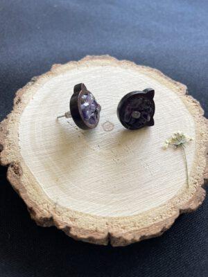 Kat Hout Oorbellen met Amethist Roestvrijstaal 