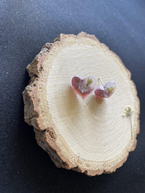 Roestvrijstalen Hartvormige Oorstekers Glitter Roze Bloem