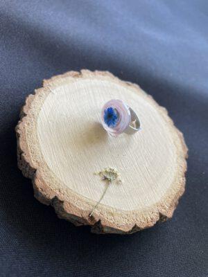 Roestvrijstalen Verstelbare Ring met Blauwe Bloem