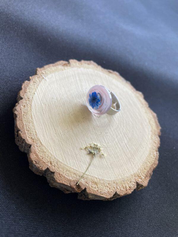 Roestvrijstalen Verstelbare Ring met Blauwe Bloem