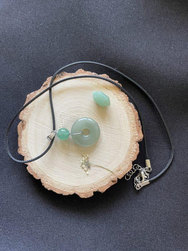 Wax Ketting met Aventurijn Donut en Trommelsteen punt