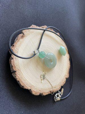 Wax Ketting met Aventurijn Donut en Trommelsteen punt