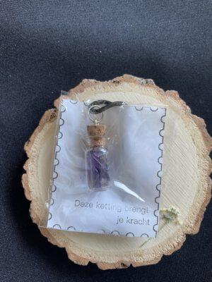 Wax ketting met 1ml flesje Amethist trommelsteentjes cadeauverpakking