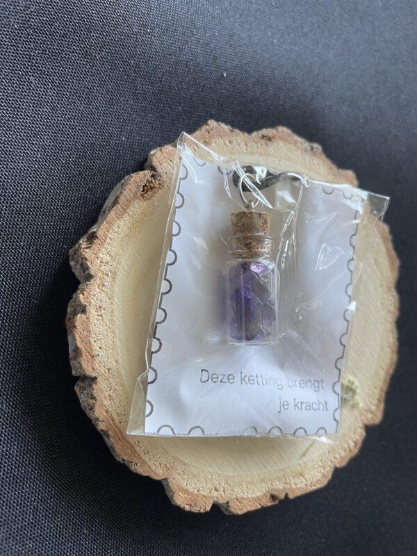 Wax ketting met 1ml flesje Amethist trommelsteentjes cadeauverpakking