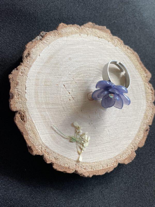 Roestvrijstalen Verstelbare Ring met Handgemaakte Bloem Paars – Uniek en Elegant