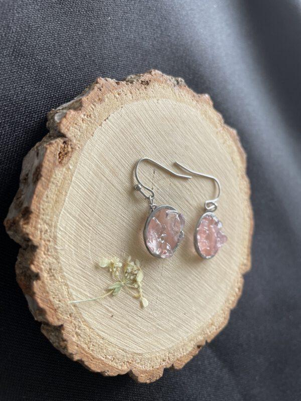 Roestvrijstaal Oorbellen met Resin en Rozenkwarts