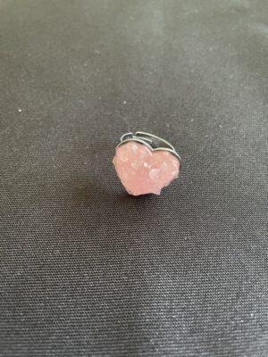 Roestvrijstalen Verstelbare Hart Ring met Rozenkwarts