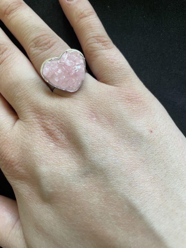 Roestvrijstalen Verstelbare Hart Ring met Rozenkwarts