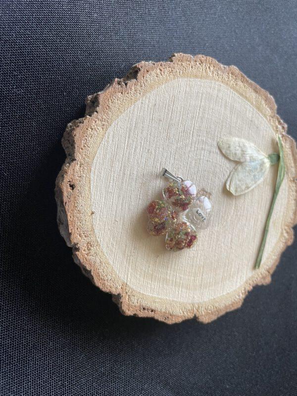 Roestvrijstaal Hanger Resin Klaver vier gedroogde bloemen met Rijstkorrel Love