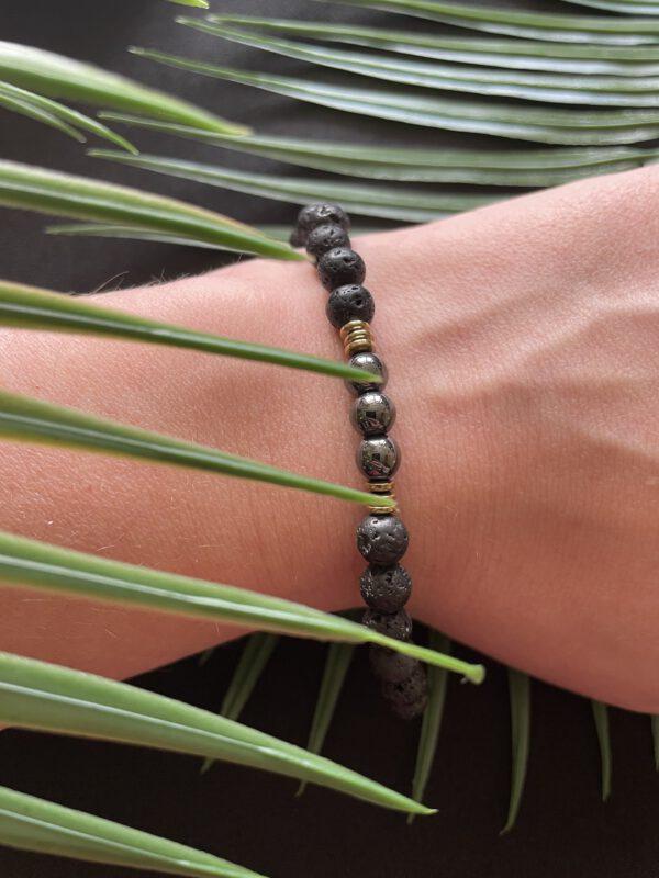 Elastiek Armband Lavasteen en Hematiet 6mm