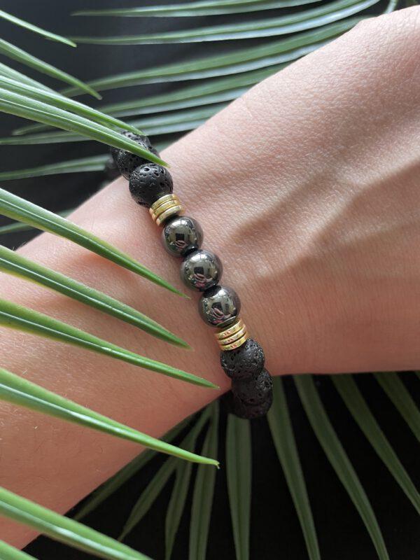 Elastiek Armband Lavasteen en Hematiet 8mm