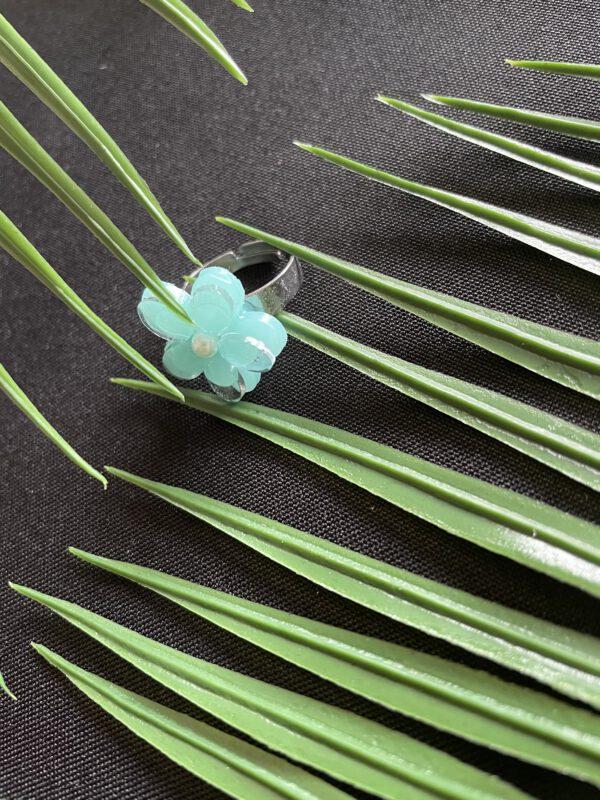 Roestvrijstalen Verstelbare Ring met Groen Bloem – Uniek en Elegant