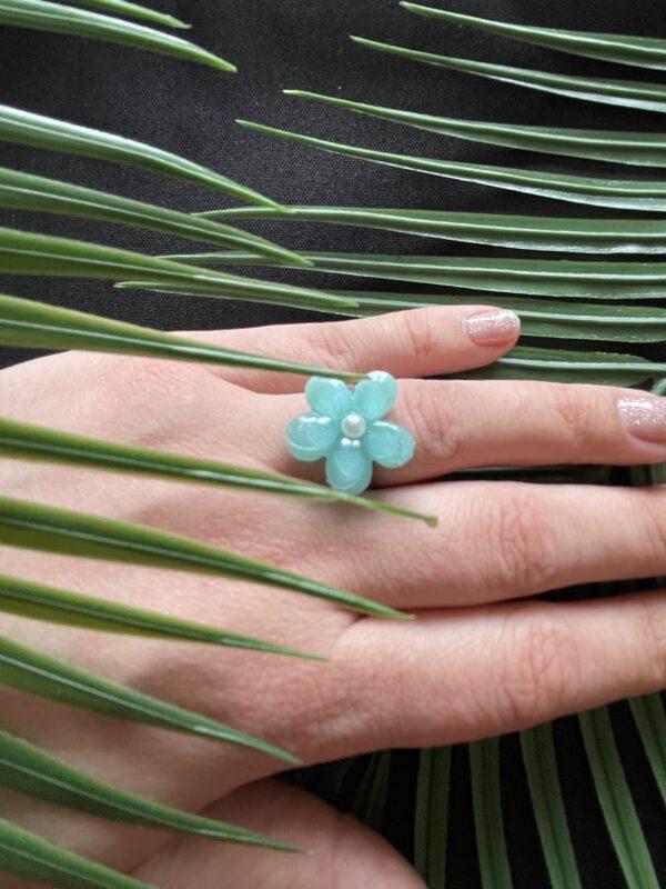 Roestvrijstalen Verstelbare Ring met Groen Bloem – Uniek en Elegant