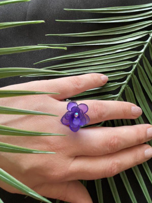 Roestvrijstalen Verstelbare Ring met Handgemaakte Bloem Paars – Uniek en Elegant