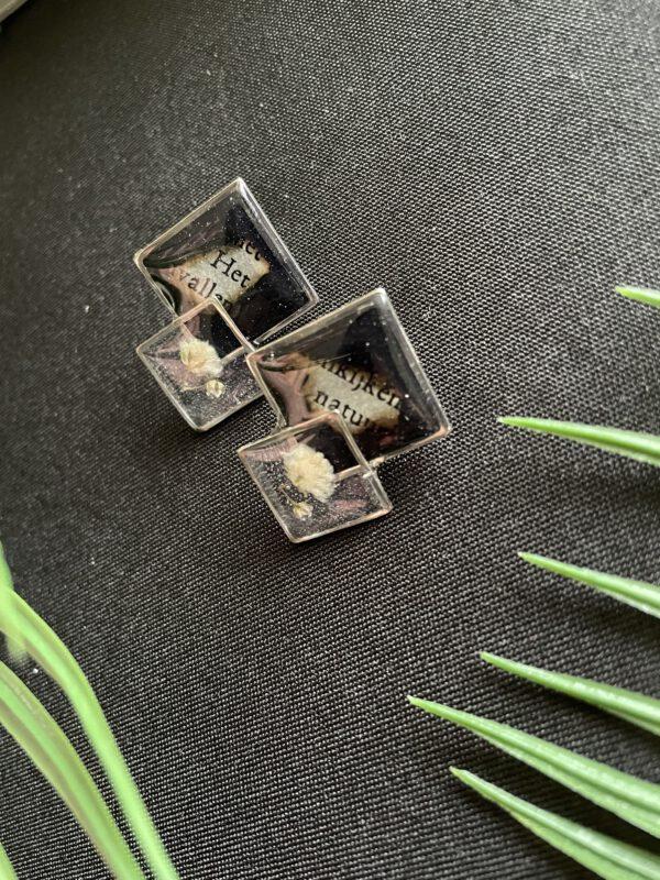 Roestvrijstalen Oorstekers Vierkant Zwart Bloemen