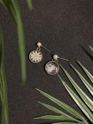 Roestvrijstalen Elegante Bloemen oorbellen - doorzichtige resin met parels