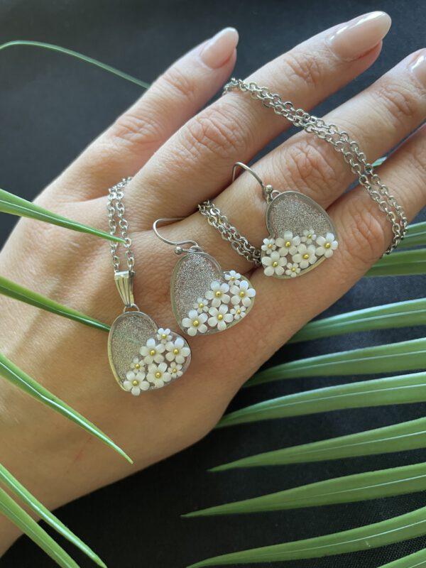 Roestvrijstalen Hart Set Glitters Bloem