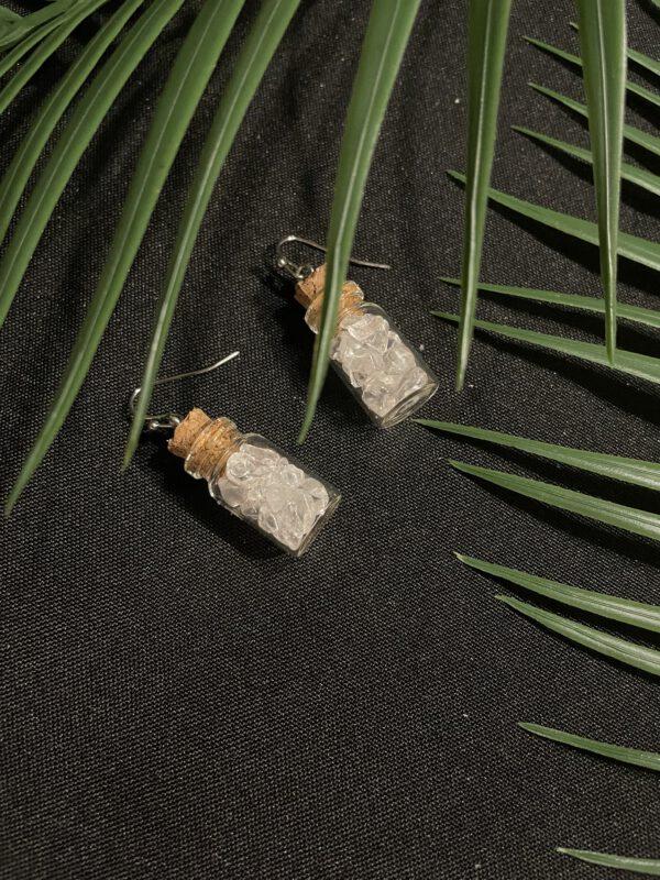Roestvrijstalen Oorbellen met Glazen Flesjes Rozenkwarts