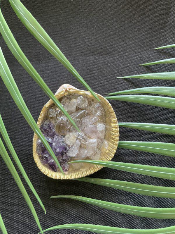 Diepe Schelp met Gouden Driehoek Trommelsteentjes