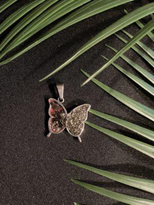 RVS Vlinder Hanger met Pyriet en Lava effect GlowInTheDark
